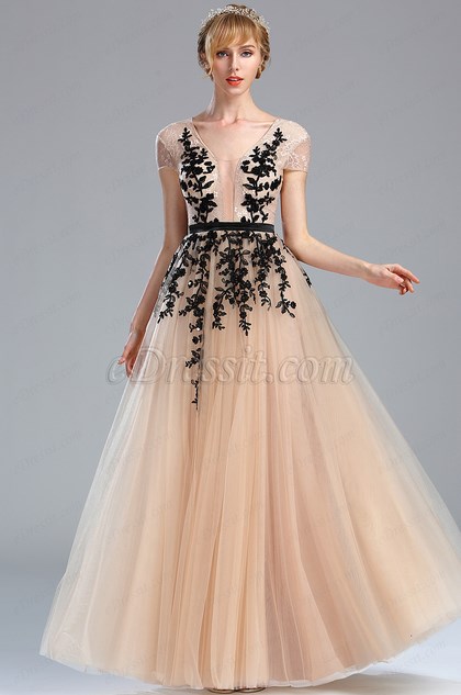 edressit beige beaded homecoming long lace prom dress