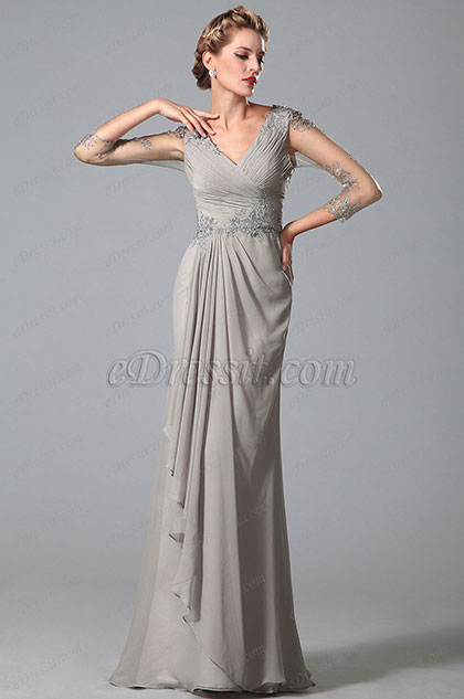 Elegant Long Lace Sleeves Mother of the Bride Dress