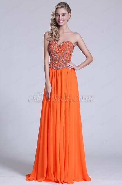Glamorous Strapless Sweetheart Orange Prom Gown