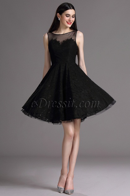  Black Lace Cocktail Party Dress