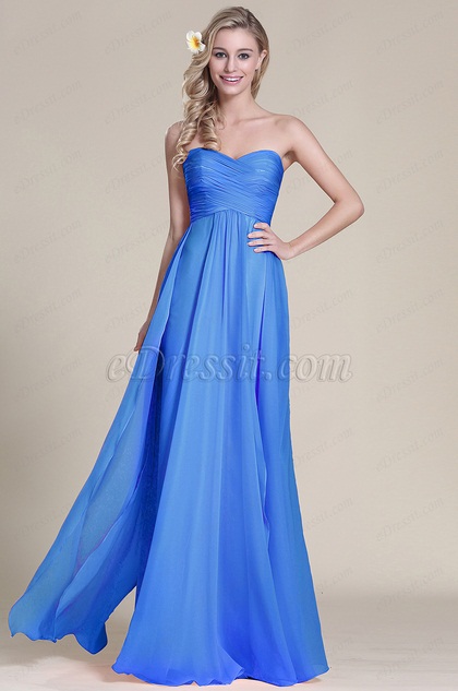 strapless royal blue pleated bridesmaid dress