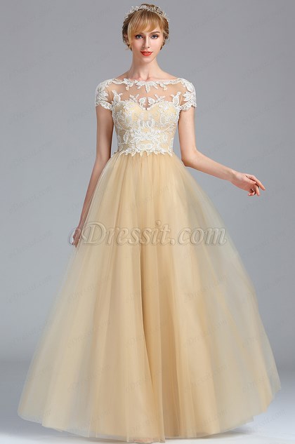 Short Sleeves Beige Lace Appliques Homecoming Prom Dress