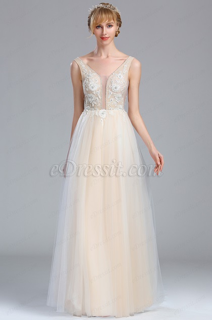 Sleeveless Ivory Lace Appliques Wedding Dress
