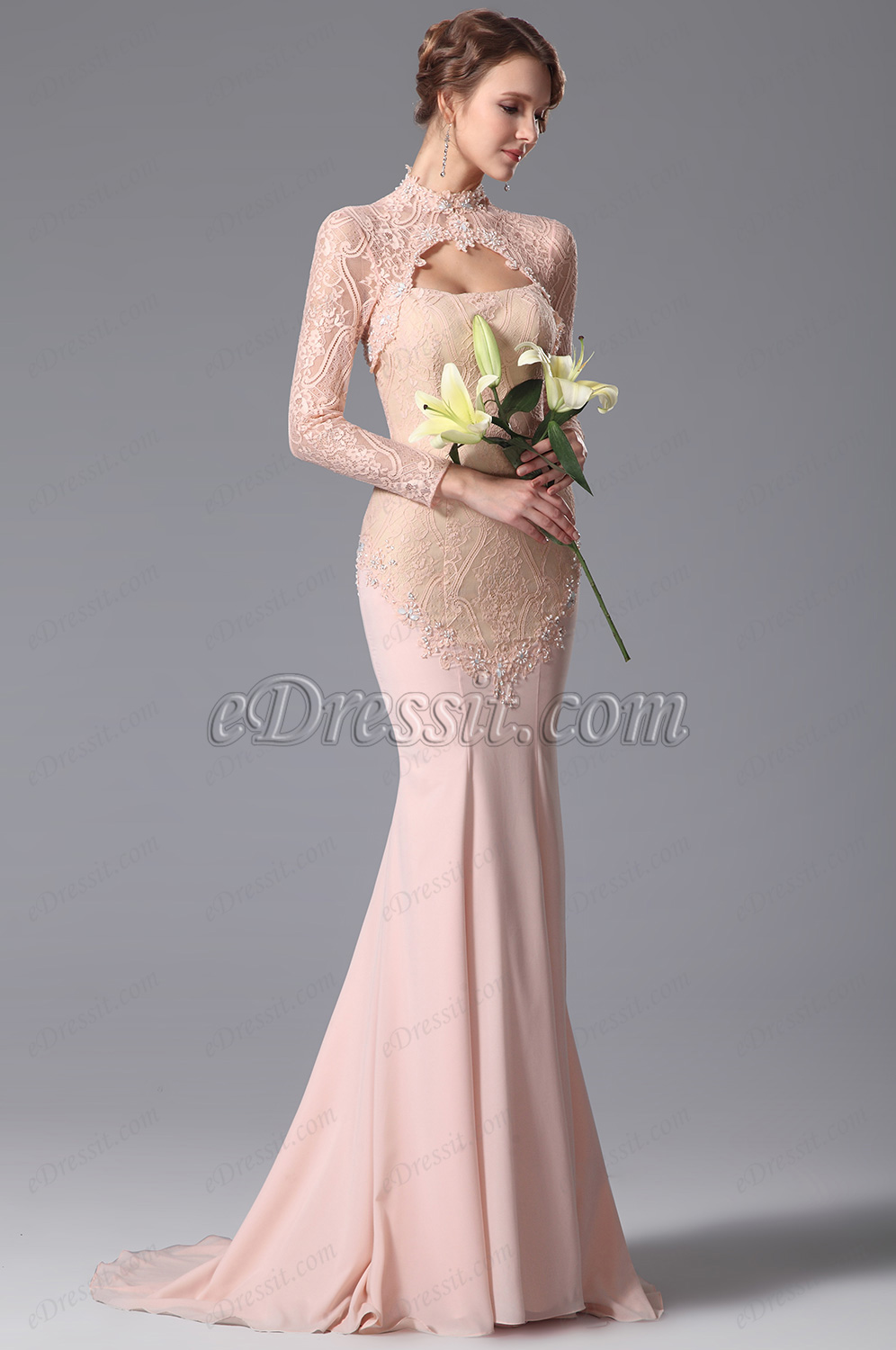 Robe de soiree longue vieux rose