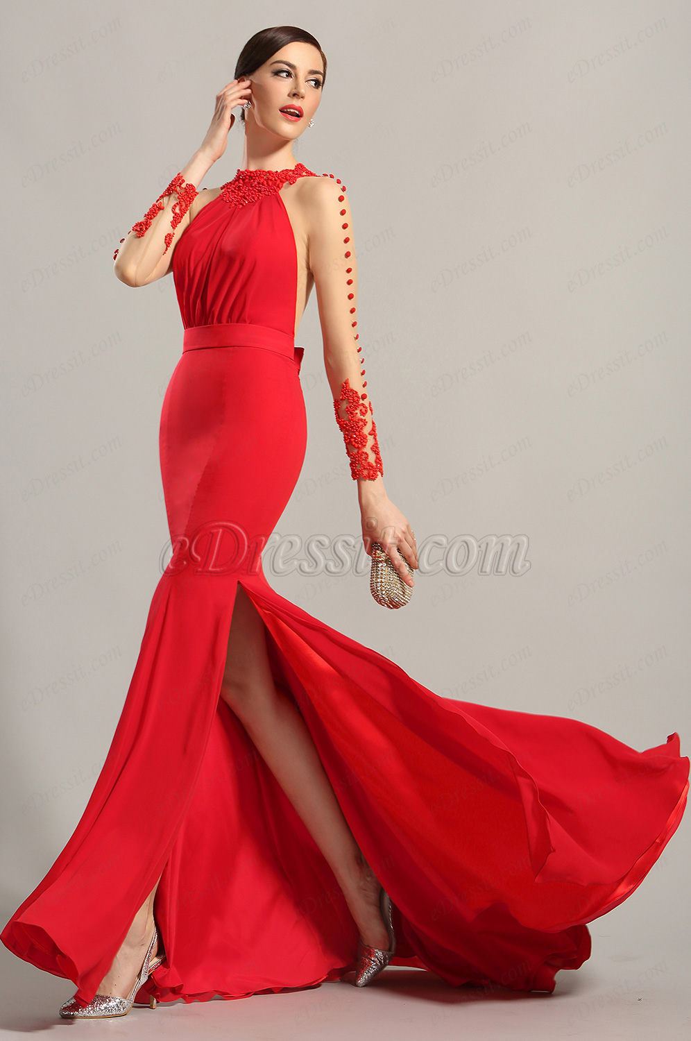 Wedding Red Evening Gown edressit long sleeves red evening dress prom gown 02150102