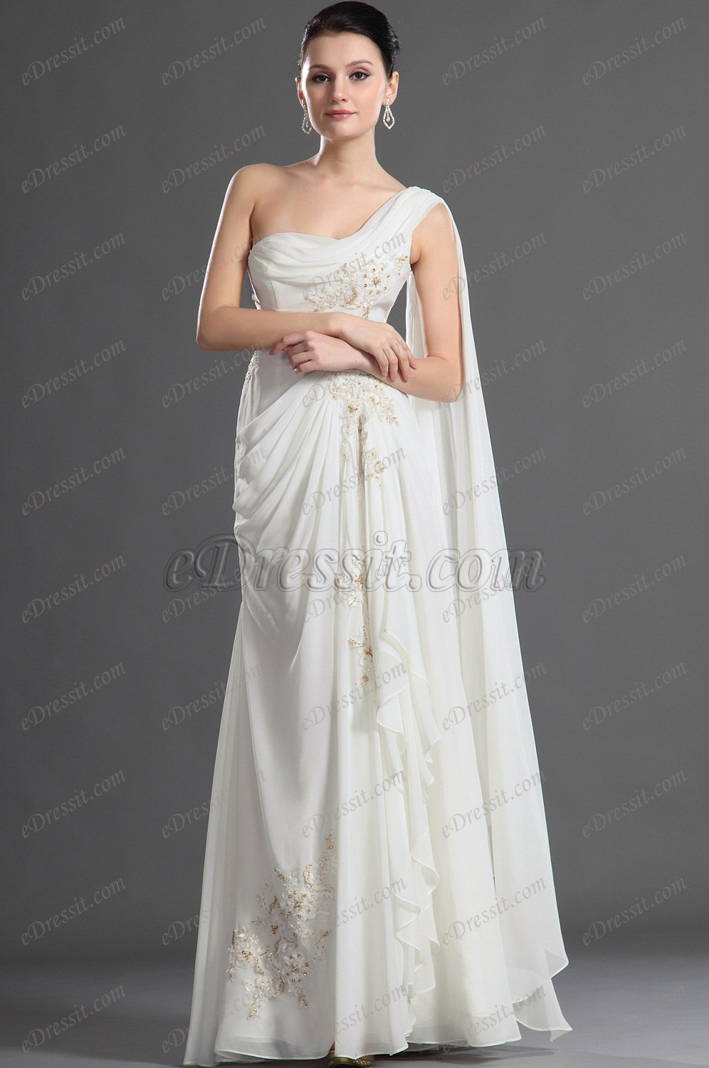 Robe de mariée bohème drapée asymétrique avec dentelle