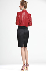 eDressit New Lady Red Leather Short Jacket Coat