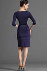 eDressit lang Ärmel V-Ausschinitt schwarz blau Party Kleid Arbeit Kleid (03120605)