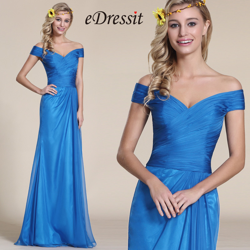 Off Shoulder Blue Bridesmaid Dress Formal Gown (07153705)