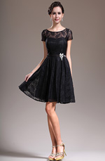 eDressit 2013 Neu Wonnig Kurz Ärmel Spitze Klein Schwarz Cocktail Abendkleid (04134600)