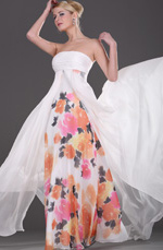 eDressit Trägerlos  scharmant  Weiß flora  Abendkleid (00103507)