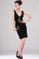 eDressit Sexy Schwarz Tief Ausschnitt Perlen Cocktail Kleid (04113100)