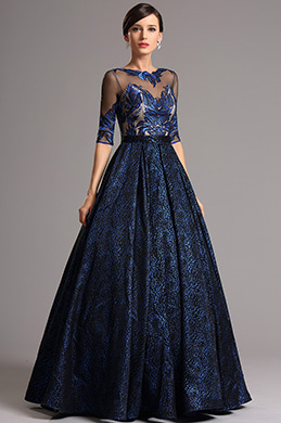Vintage Half Sleeves Embroidered Bodice Blue Ball Gown (02161305) Vintage Half Sleeves Embroidered Bodice Blue Ball Gown (02161305)