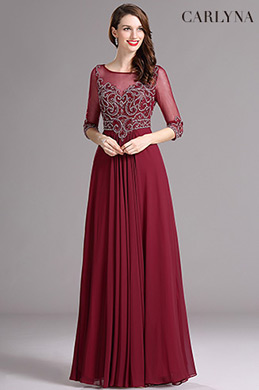 Carlyna Robe de Soirée Manche 3/4 A line Bijoux Perlé Brodée (E62017)