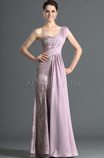 eDressit Gorgeous One Shoulder Pleated Lace Evening Dress (00121216)