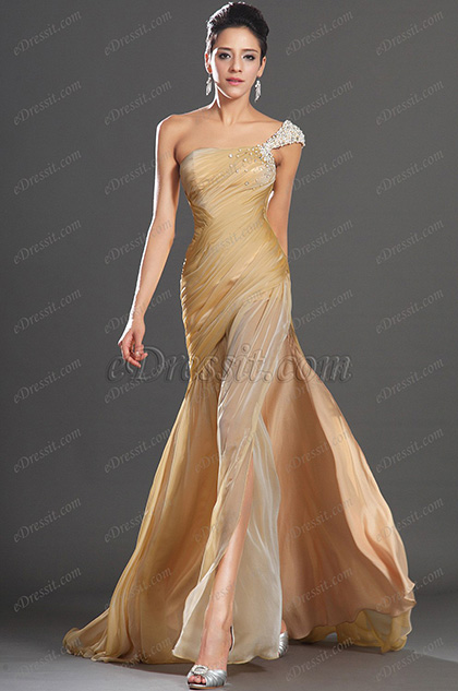 one shoulder slit dress