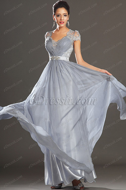 NEW ADORABLE CAP SLEEVES LACE EVENING DRESS