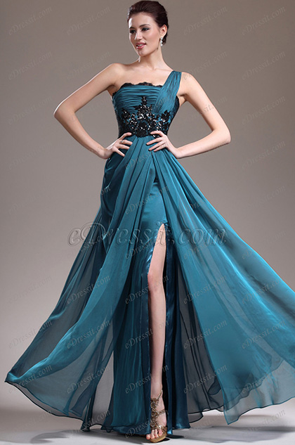eDressit New Adorable One Shoulder Black Lace Evening Dress (00136505)