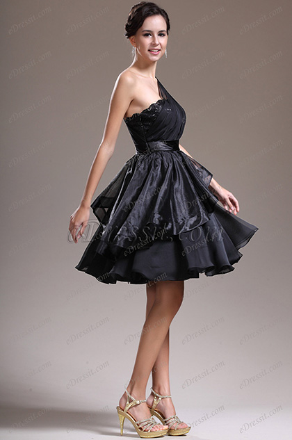 eDressit New One Shoulder Black Cocktail Dress Party Dress (04134800)