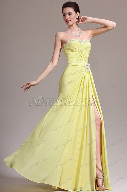 eDressit New Stunning Yellow High Split Strapless Evening Dress (00139203)