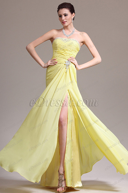 eDressit New Stunning Yellow High Split Strapless Evening Dress (00139203)