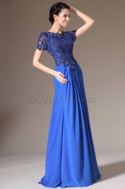 eDressit Blue Lace Top Short Sleeves Mother of the Bride Dress (26140505)