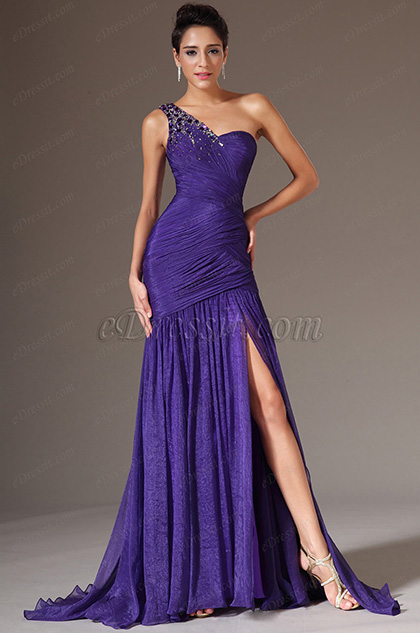eDressit Purple Beaded One-Shoulder High Slit Dress(00144806)