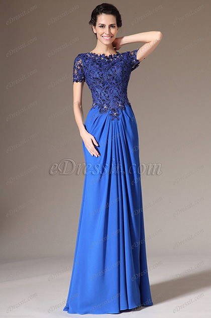 eDressit Blue Lace Top Short Sleeves Mother of the Bride Dress (26140505)