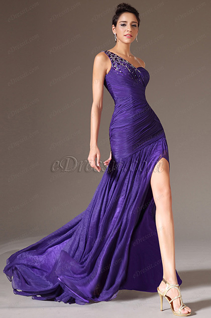 eDressit Purple Beaded One-Shoulder High Slit Dress(00144806)