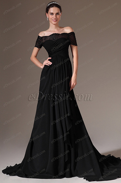 black off the shoulder evening gown