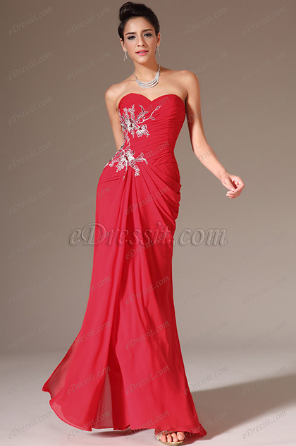 eDressit Red Strapless Sweetheart Lace Prom Evening Dress (00140702)