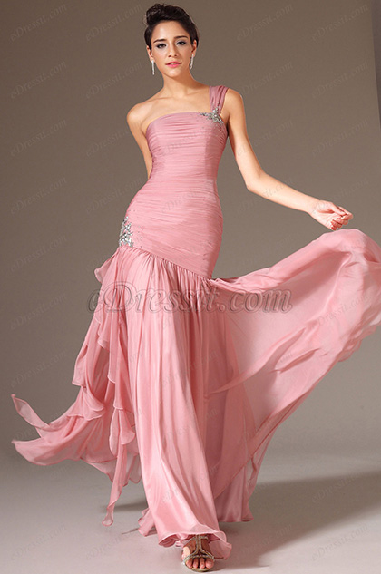 eDressit Pink One-Shoulder Beaded Prom Dress (00146301)
