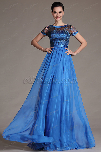 eDressit Blue Sheer Top Mother of the Bride Dress (26146405)