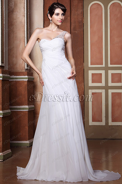 One Shoulder Sheer Beaded Back Wedding Dress Bridal Gown (02133107)