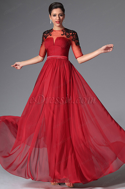 eDressit Dark Red Sleeves Long Evening Dress (02148802)