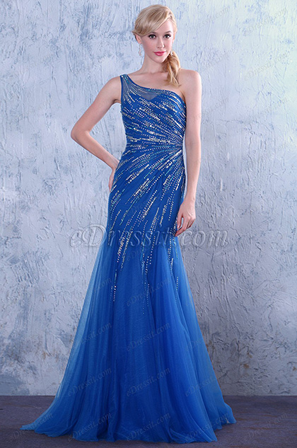 blue beaded evening gown