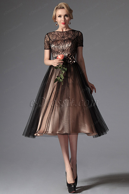 eDressit Black Overlace Tea Length Formal Dress (04145300)