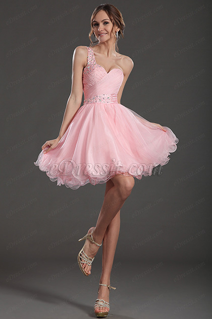 eDressit Pretty Pink One Strap Cocktail Dress Party Gown (35130801)