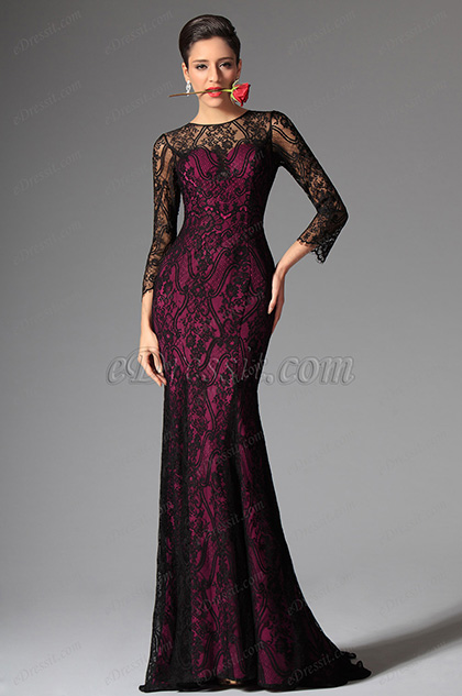 eDressit Black Overlace Long Evening Prom Ball Gown (02147112)