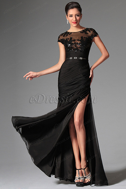 eDressit Black Sexy Cap-sleeves Evening Dress Prom Dress (02146800)
