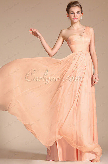 Fabulous One Shoulder Peach Evening Dress Bridesmaid Dress C