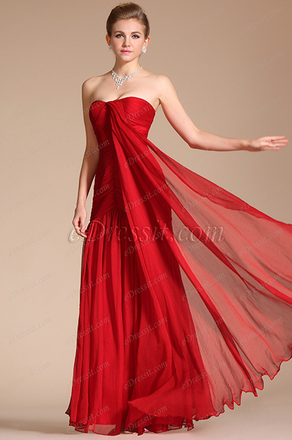 Graceful Red Strapless Evening Dress Prom Gown (C00094702)