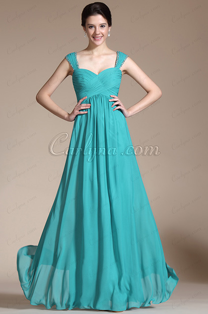 New Turquoise Straps Empire Waistline Bridesmaid Dress Evening Dress ...