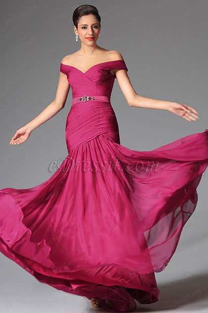 Gorgeous Hot Pink Off Shoulder Evening Dress Formal Gowns (02147312)
