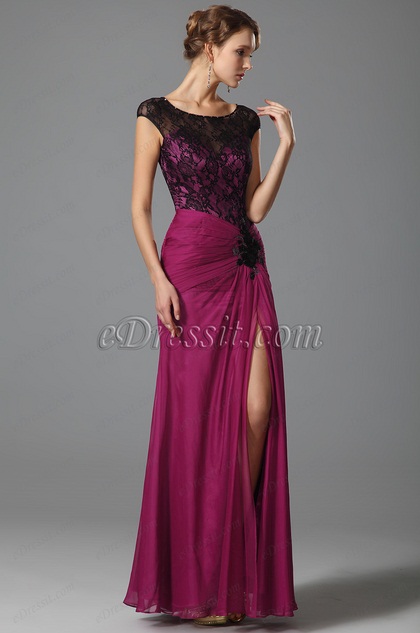 Glamorous Hot Pink Evening Dress With Cap Sleeves (00153012)