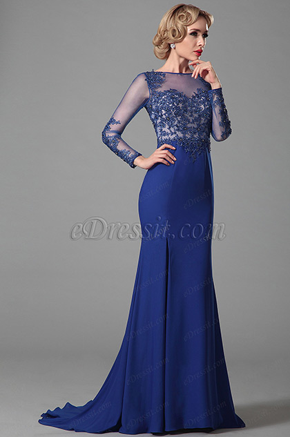 eDressit Long Sleeves Evening Gown With Lace Applique (02152005)