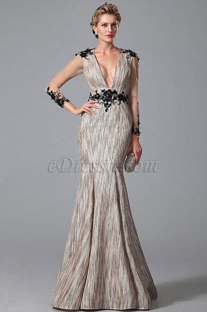 Gorgeous V Neck Long Lace Sleeves Mother of the Bride Dress (26151408) Gorgeous V Neck Long Lace Sleeves Mother of the Bride Dress (26151408)