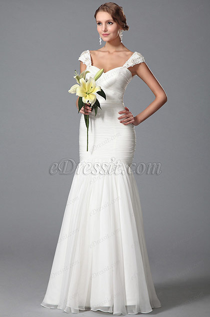 Cap Sleeves Sweetheart Neck Bridal Dress Floor Length