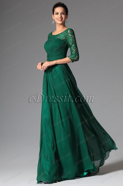 Elegant Lace Sleeves Dark Green Mother of the Bride Dress 