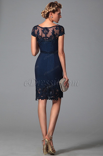 Edressit Short Sleeves Dark Blue Mother Of The Bride Dress 26150105